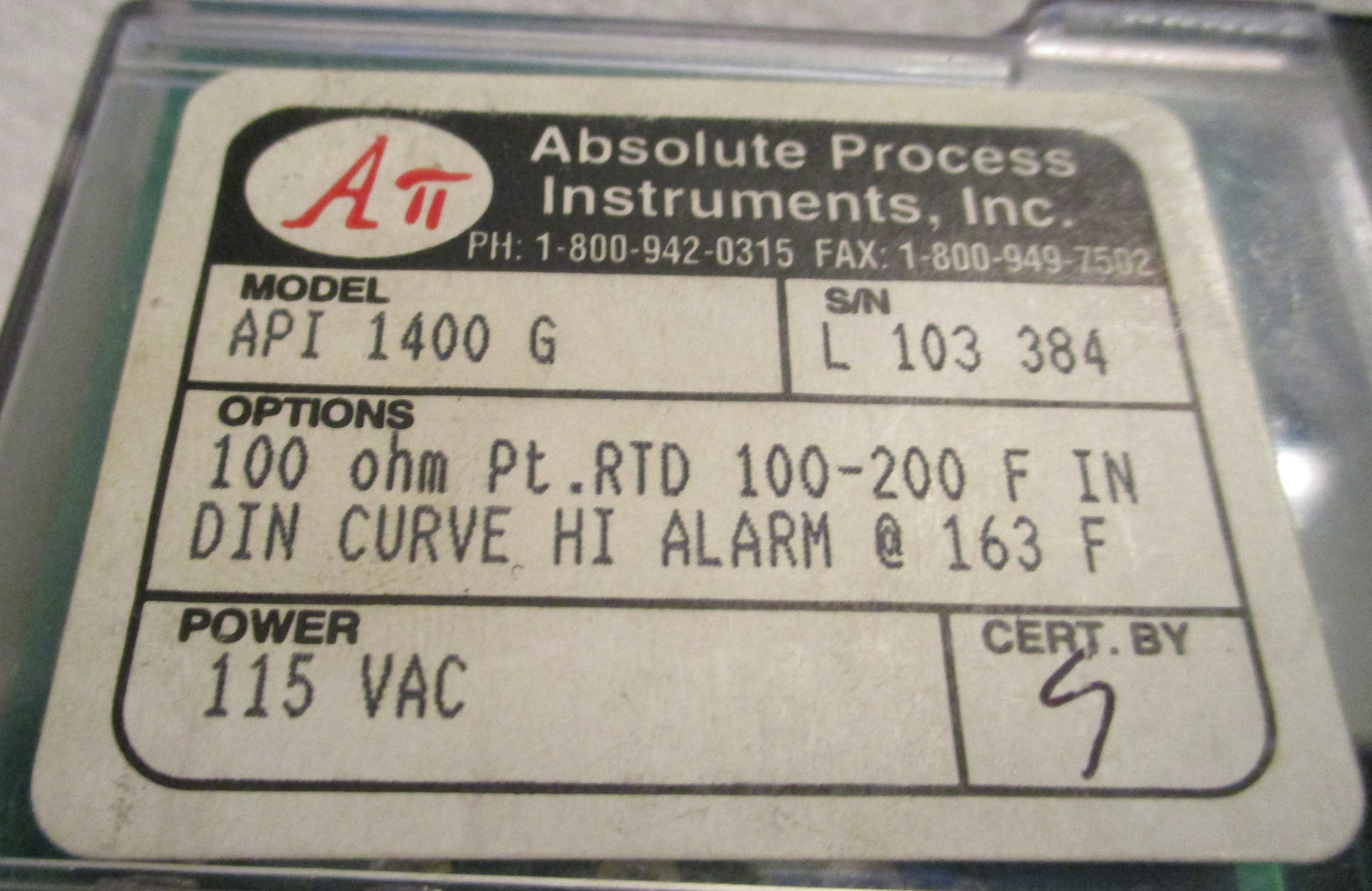 Relay 11 Pin 100 Ohm Pt Rtd 100°-200°F Hi Alarm Set @ 163°F 115Vac