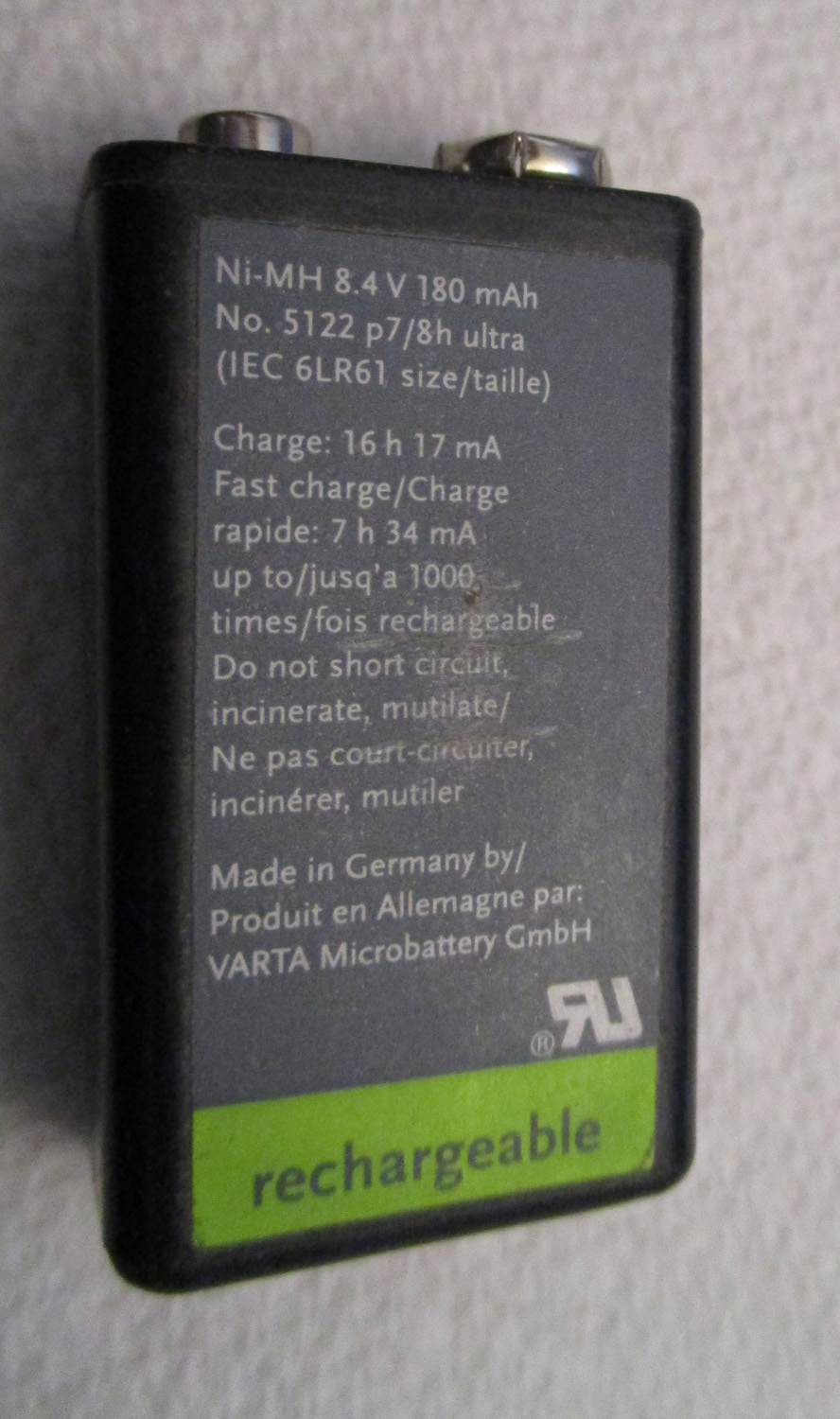 Battery Rechargeable 9V For Timekeeper Emi