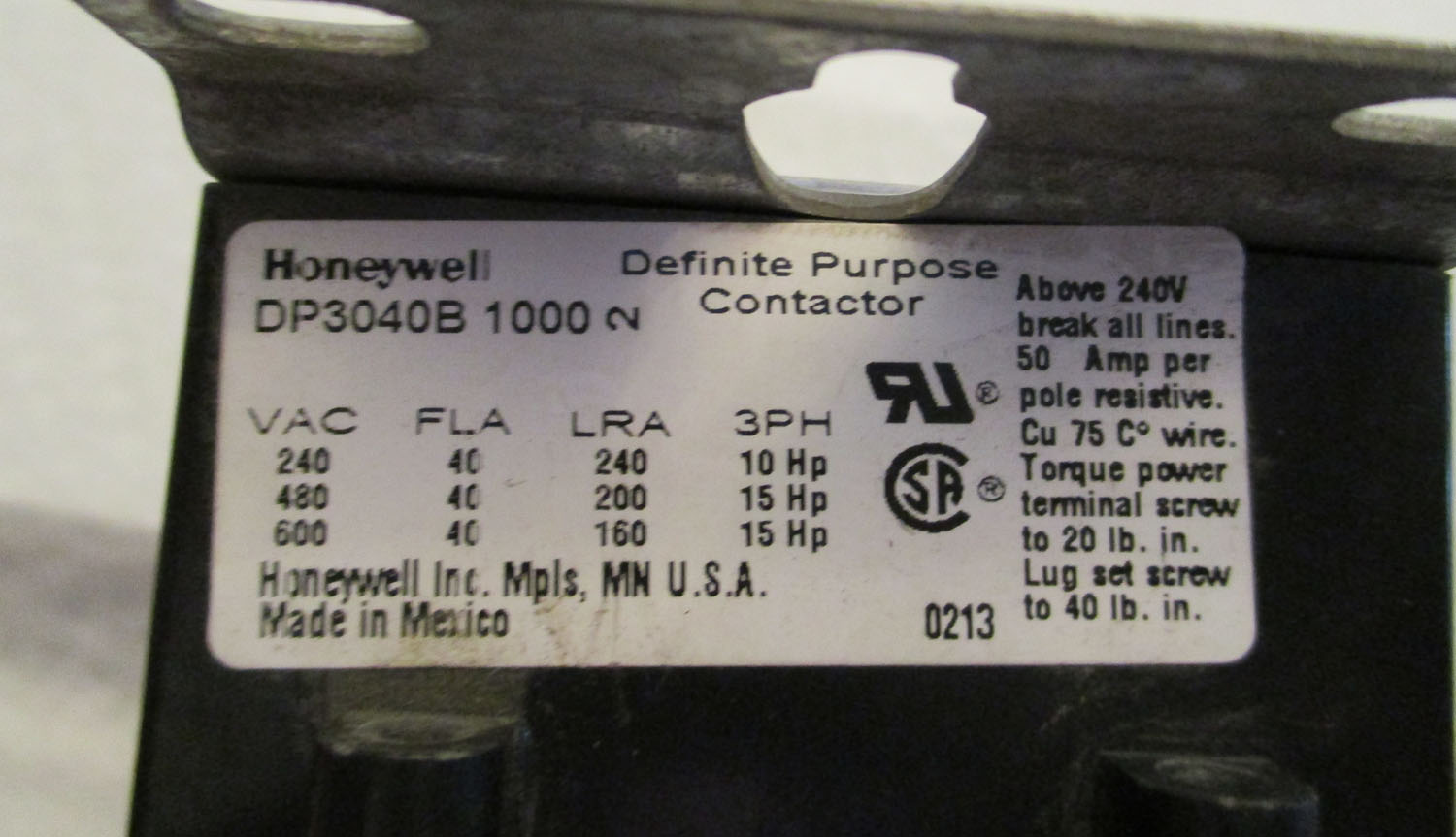 Contactor 3 Pole 240-600VAC 40FLA 10-15HP 6 Contactor 3 Pole 240-600VAC 40FLA 10-15HP