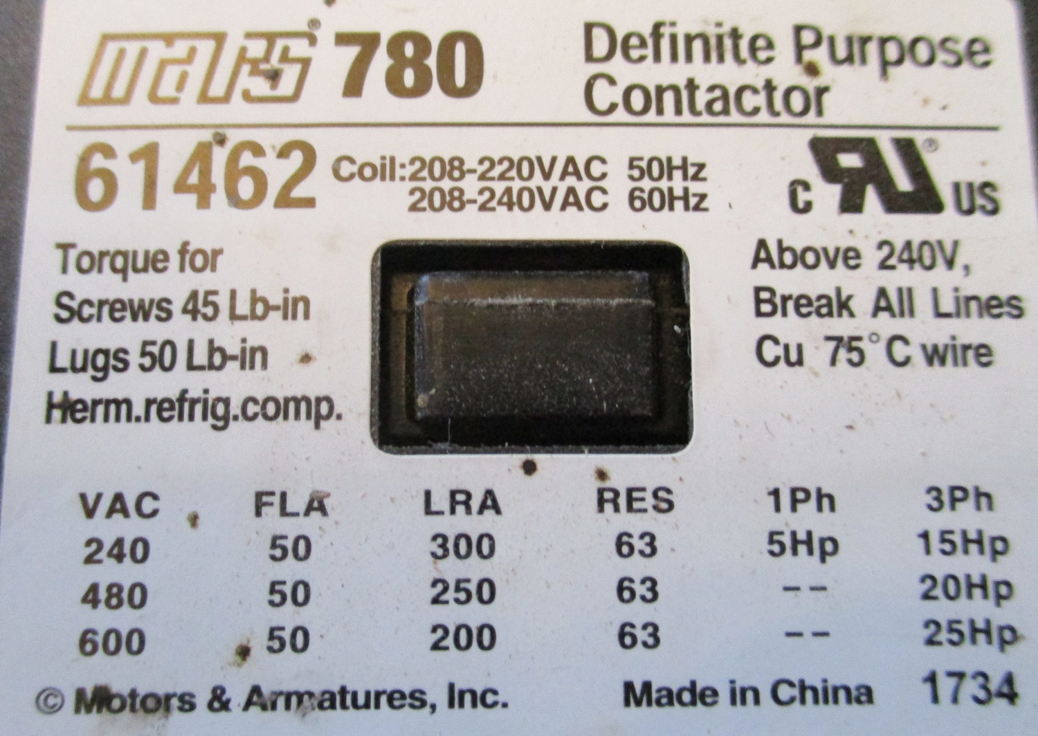 Contactor Definite Purpose 240-600Vac