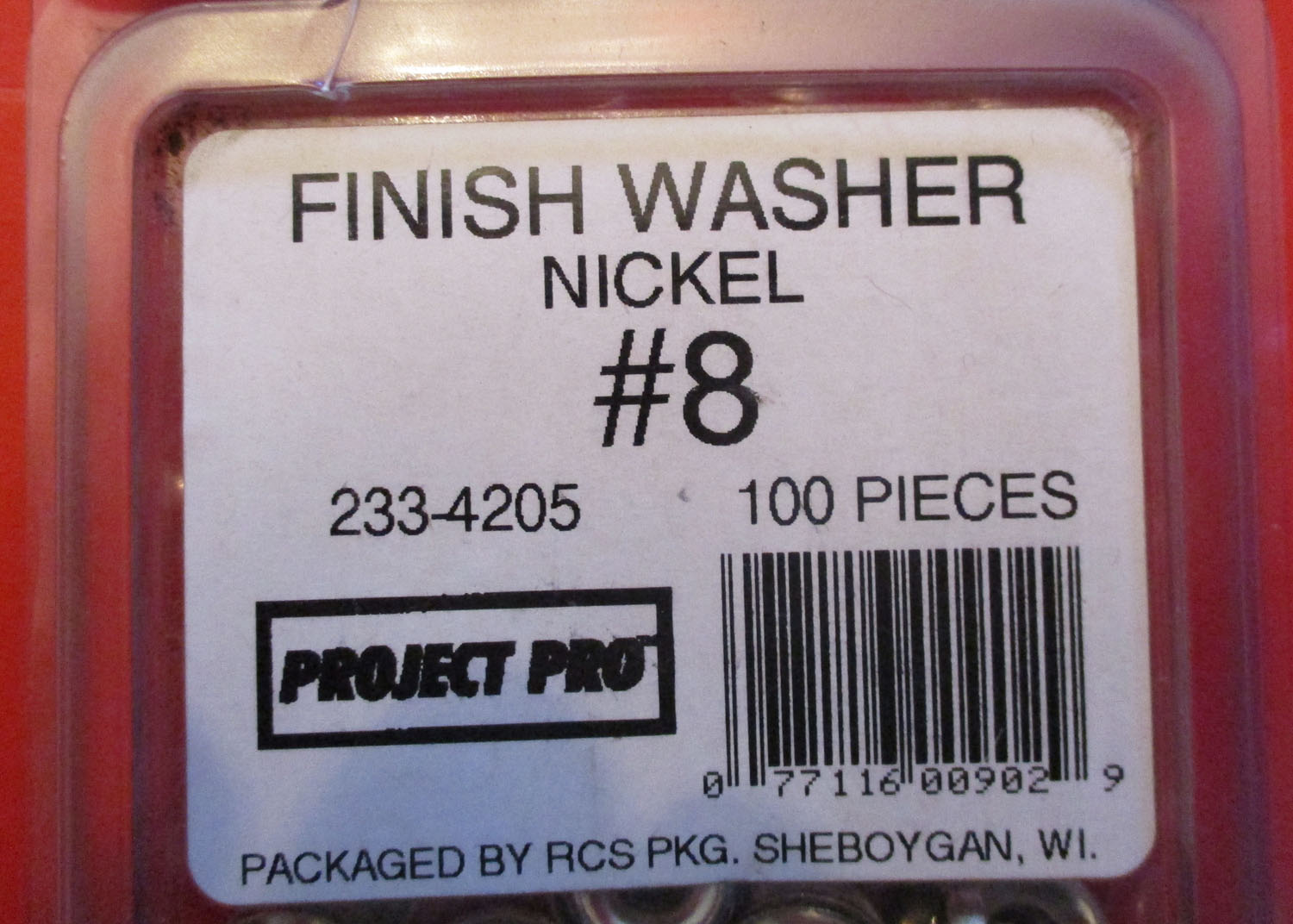 Washer Finish #8 Pkg Of 100