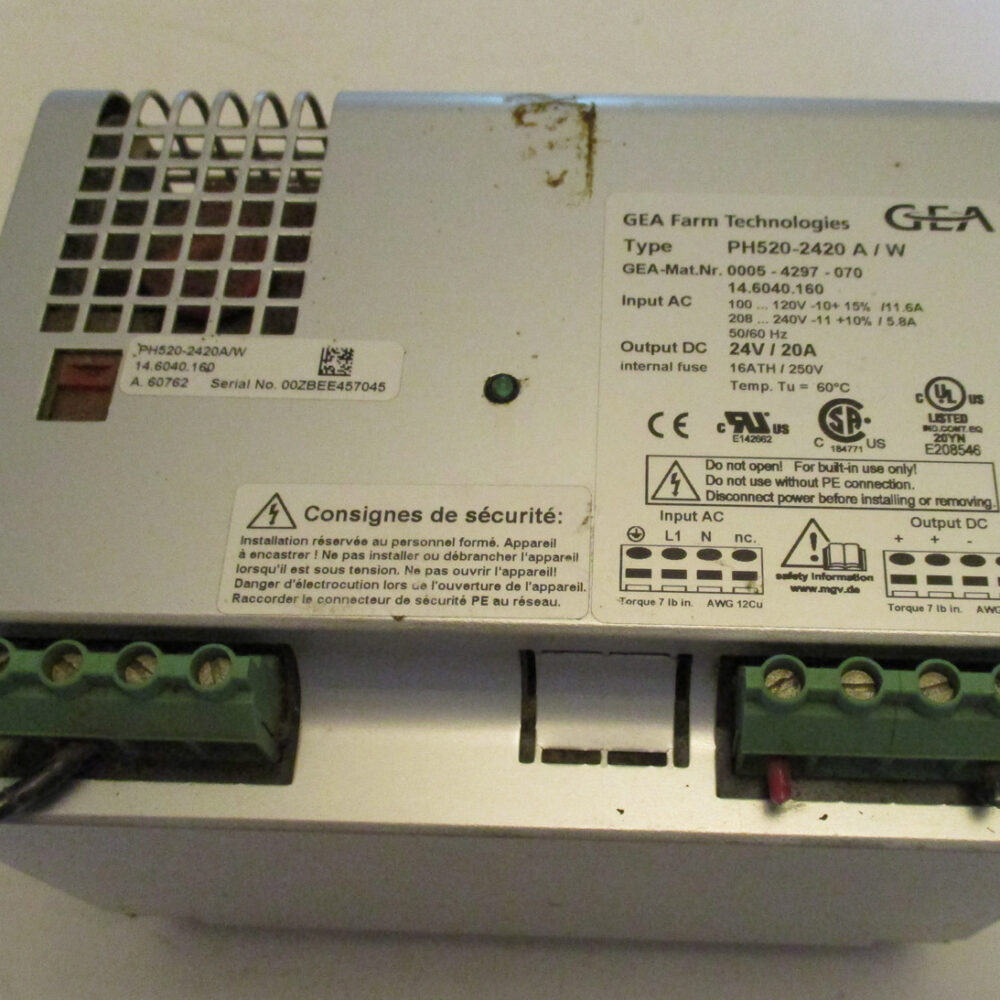 Power Supply, 24V/20A O/P Dc